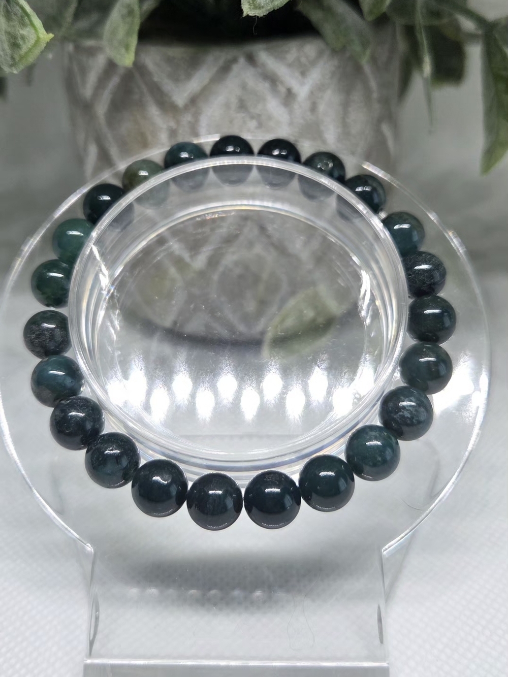 Moss Agate Beaded Stretch Bracelet - 3mm